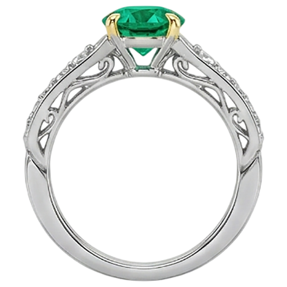 Natural Real ( Not Lab Grown ) Diamond & Green Emerald GIA Ring Two Tone Gold 14K Jewelry