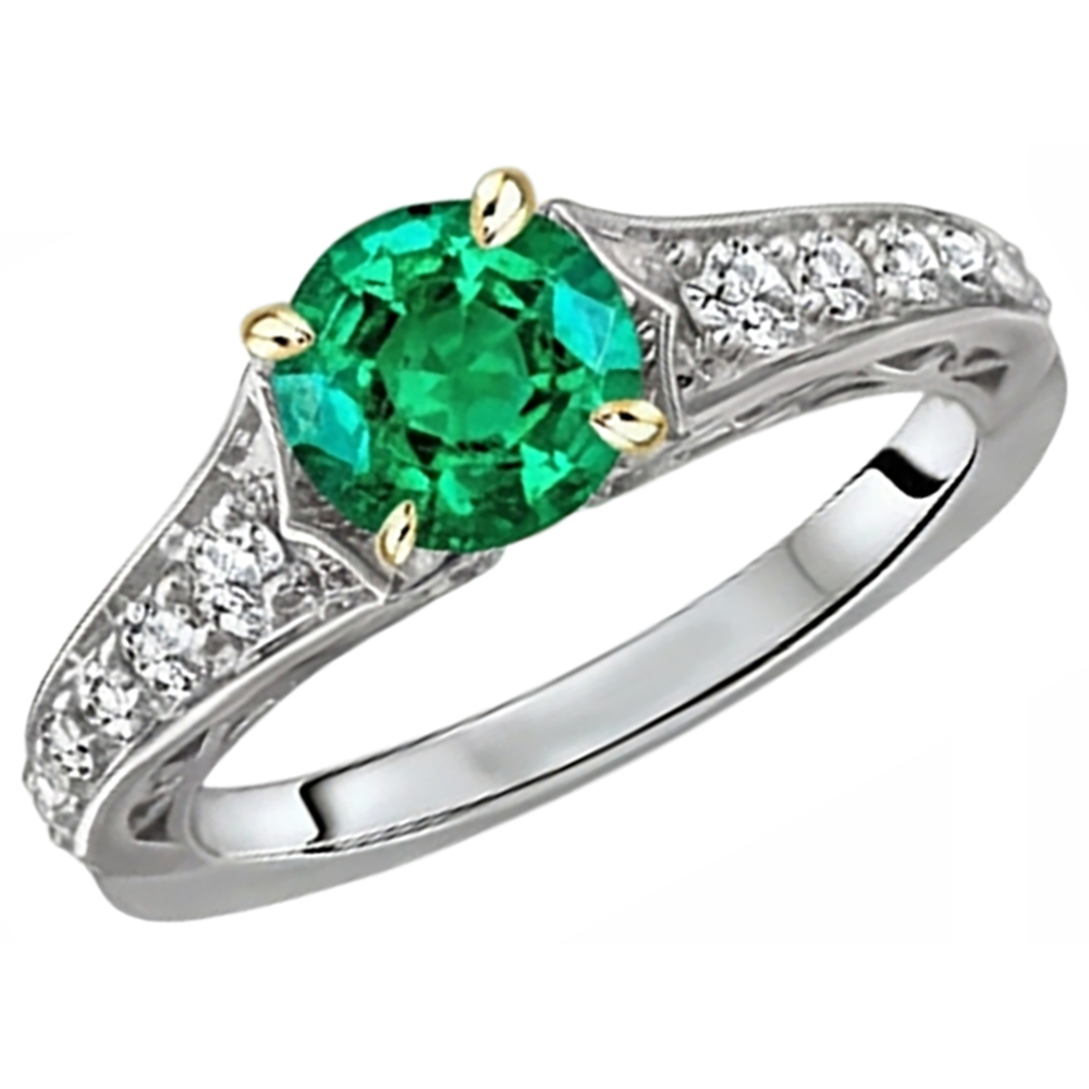 Natural Real ( Not Lab Grown ) Diamond & Green Emerald GIA Ring Two Tone Gold 14K Jewelry