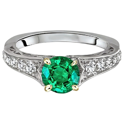Natural Real ( Not Lab Grown ) Diamond & Green Emerald GIA Ring Two Tone Gold 14K Jewelry
