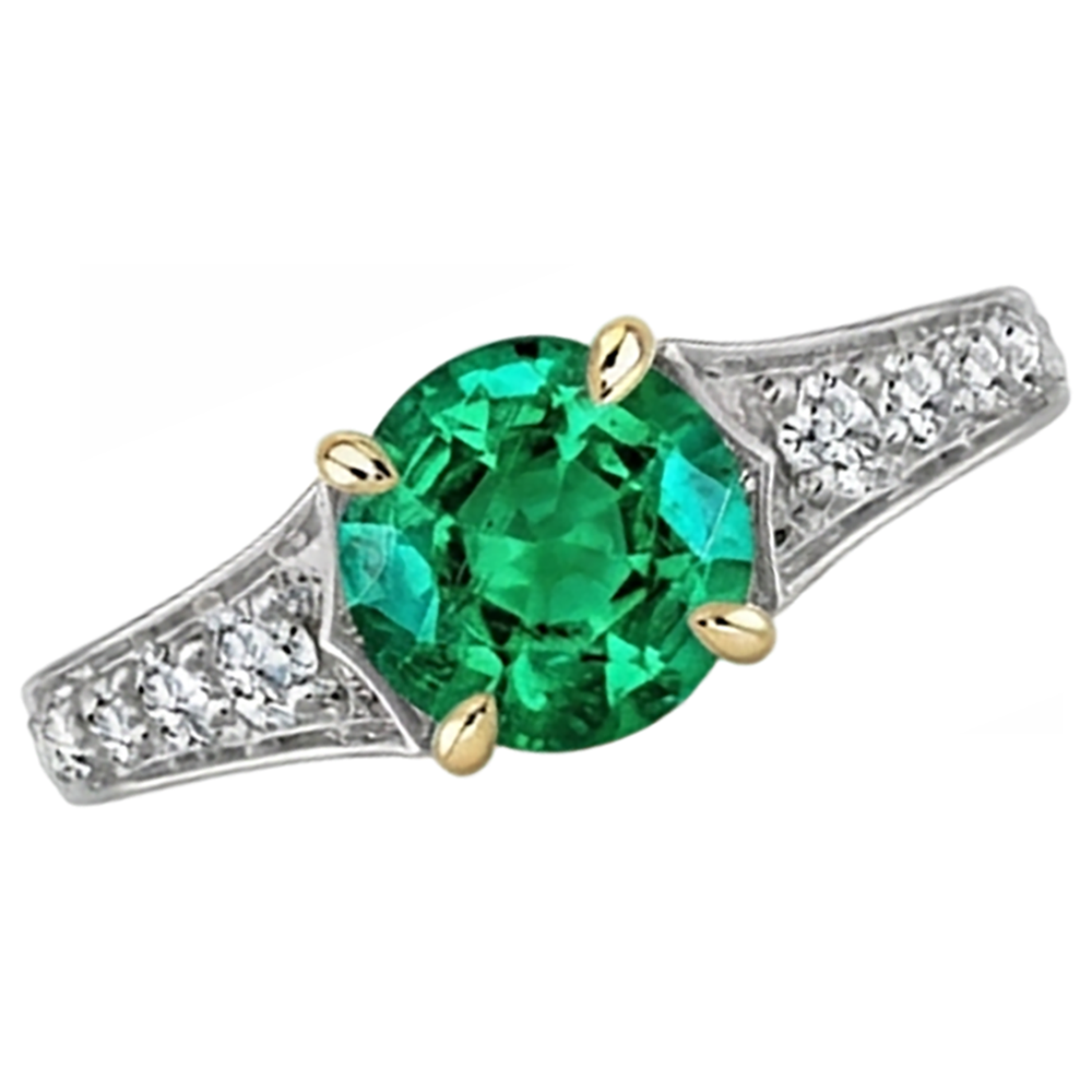 Natural Real ( Not Lab Grown ) Diamond & Green Emerald GIA Ring Two Tone Gold 14K Jewelry
