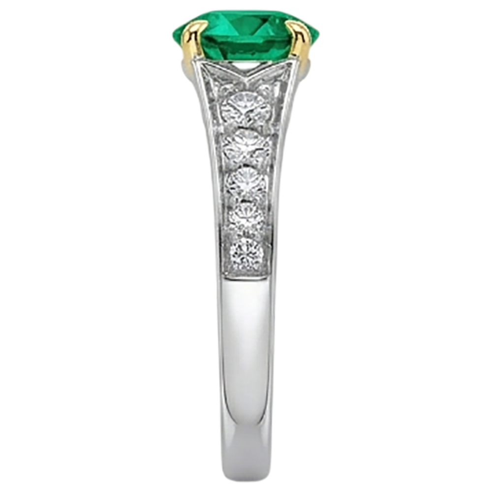 Natural Real ( Not Lab Grown ) Diamond & Green Emerald GIA Ring Two Tone Gold 14K Jewelry