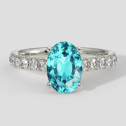 Natural Real ( Not Lab Grown )  Diamond Band Oval Paraiba Ring