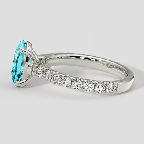 Natural Real ( Not Lab Grown )  Diamond Band Oval Paraiba Ring