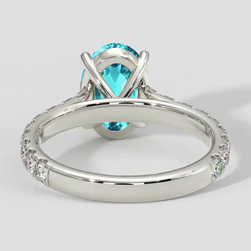 Natural Real ( Not Lab Grown )  Diamond Band Oval Paraiba Ring