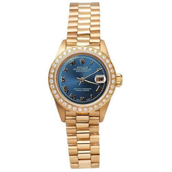 Diamond Bezel Blue Roman Dial Rolex Yg President Style Watch Dj