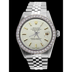 Diamond Bezel Date Just Watch Gents Rolex White Stick Dial Ss Jubilee QUICK SET