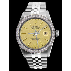 Diamond Bezel Men Rolex Watch Champagne Stick Dial Ss Jubilee QUICK SET