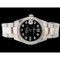 Diamond Bezel Rolex Datejust Watch Ss Black Diamond Dial