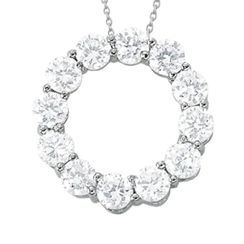 Diamond Circle Pendant With Chain 3 Carats White Gold 14K