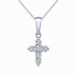 Diamond Cross Necklace 2.00 Ct Round Brilliant Cut 14K White Gold