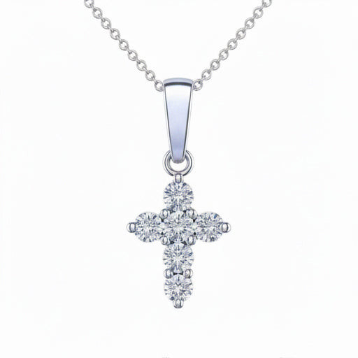 Diamond Cross Necklace 2.00 Ct Round Brilliant Cut 14K White Gold