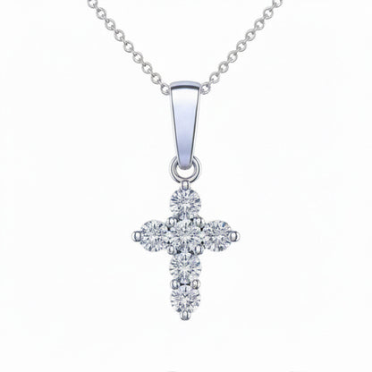 Diamond Cross Necklace 2.00 Ct Round Brilliant Cut 14K White Gold