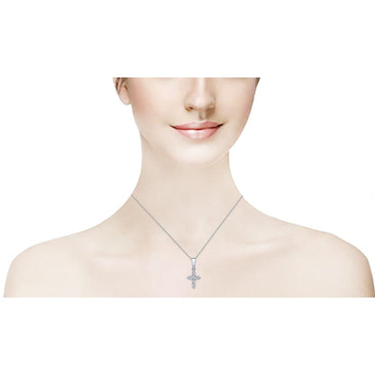 Diamond Cross Necklace 2.00 Ct Round Brilliant Cut 14K White Gold