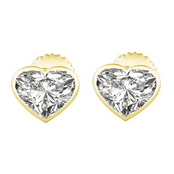 Earth Mined Diamond Heart Stud Earrings Bezel Set Yellow Gold