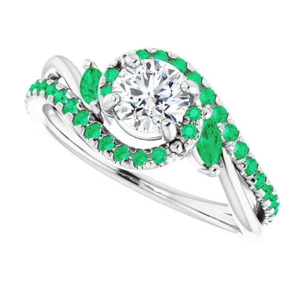 Diamond Ring 1.65 Carats Emeralds Jewelry New