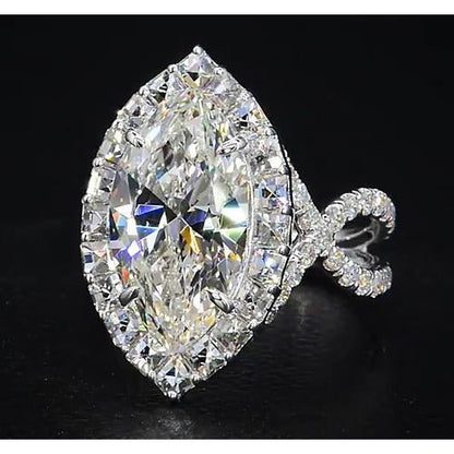 Diamond Ring 7 Carats Marquise Split Shank Halo White Gold Jewelry