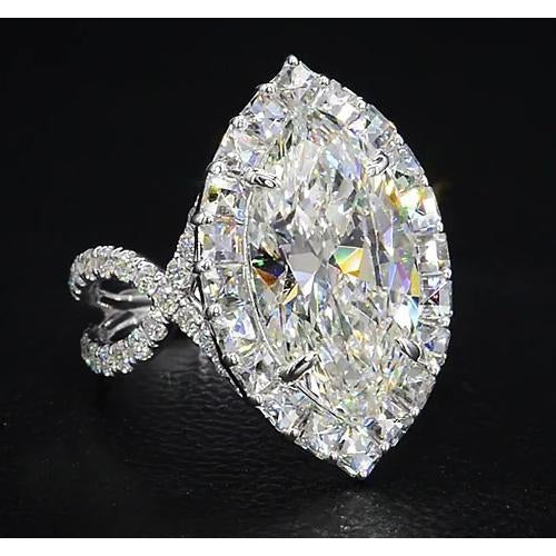 Diamond Ring 7 Carats Marquise Split Shank Halo White Gold Jewelry