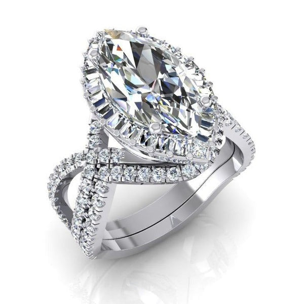 Diamond Ring 7 Carats Marquise Split Shank Halo White Gold Jewelry