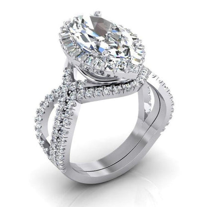 Diamond Ring 7 Carats Marquise Split Shank Halo White Gold Jewelry