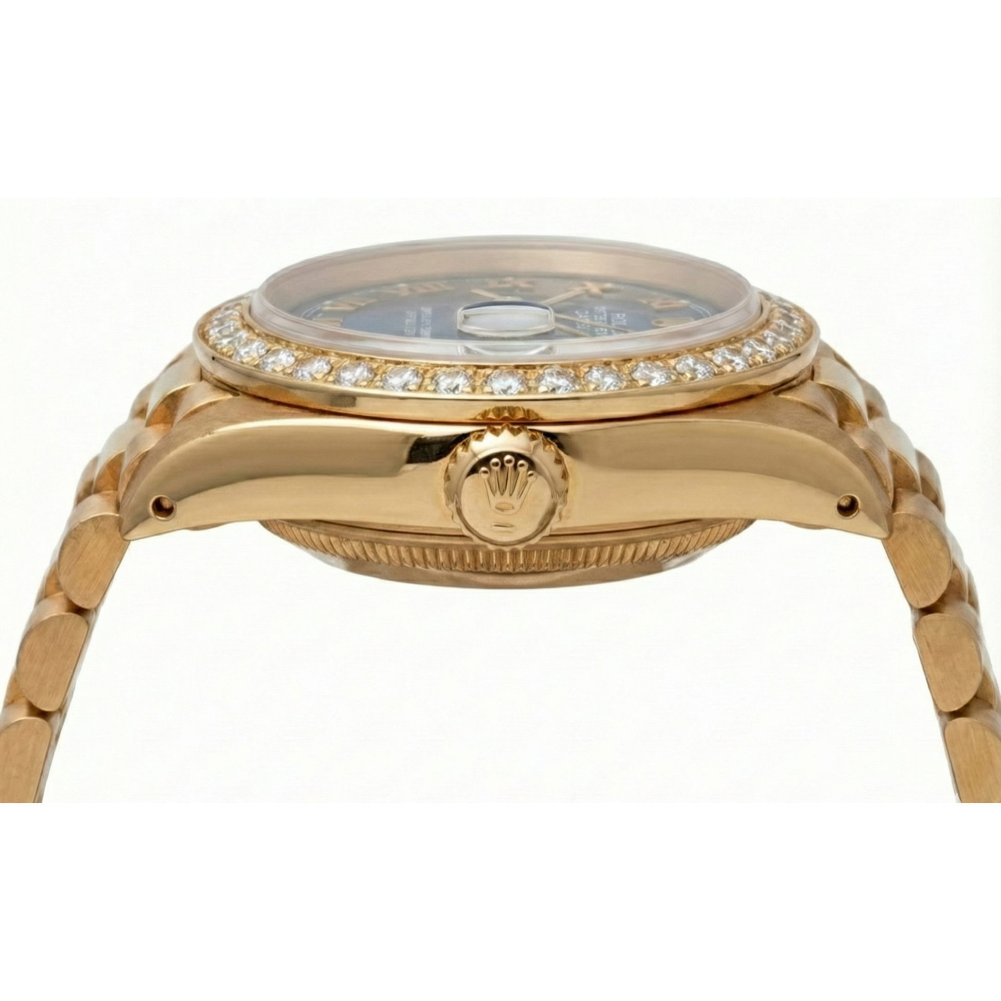 Diamond Bezel Blue Roman Dial Rolex Yg President Style Watch Dj