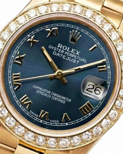 Diamond Bezel Blue Roman Dial Rolex Yg President Style Watch Dj