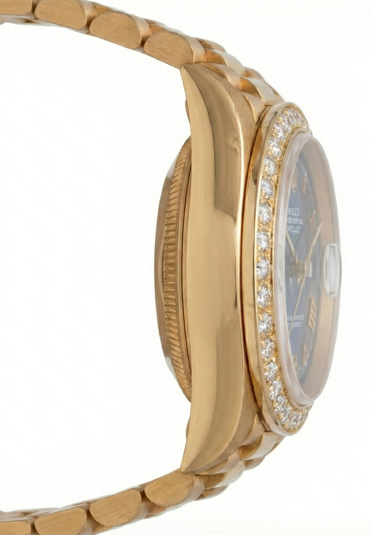 Diamond Bezel Blue Roman Dial Rolex Yg President Style Watch Dj