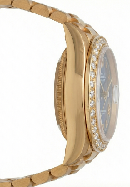 Diamond Bezel Blue Roman Dial Rolex Yg President Style Watch Dj