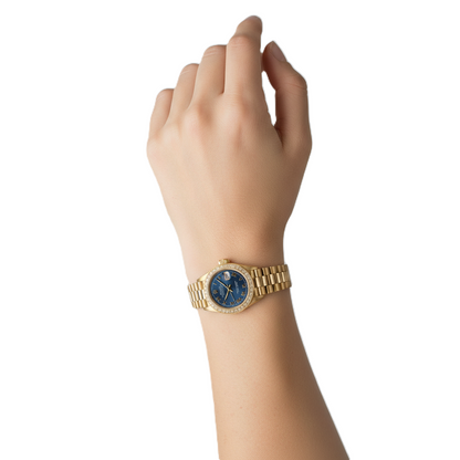 Diamond Bezel Blue Roman Dial Rolex Yg President Style Watch Dj P2