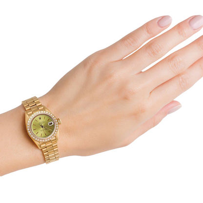 Diamond Bezel Champagne Stick Dial Rolex Watch Dj Presidential P2