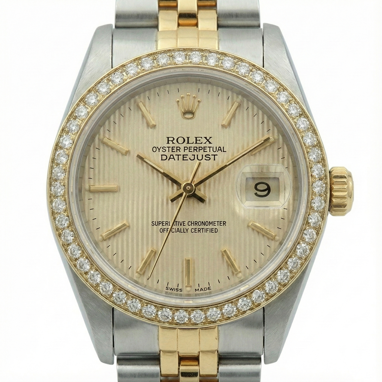 Diamond Bezel Date Just Rolex Lady Watch Tapestry Ss & Gold Jubilee