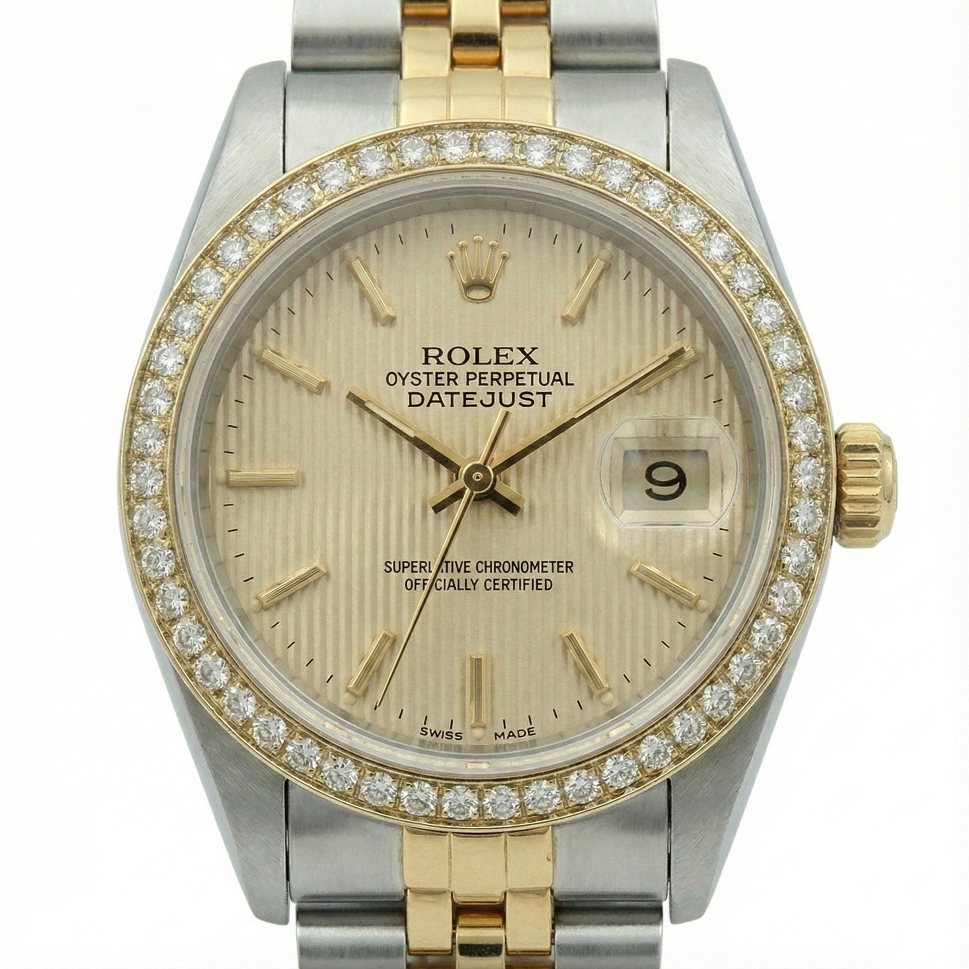 Diamond Bezel Date Just Rolex Lady Watch Tapestry Ss & Gold Jubilee