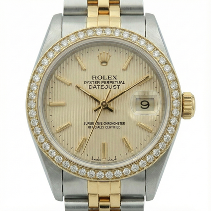 Diamond Bezel Date Just Rolex Lady Watch Tapestry Ss & Gold Jubilee
