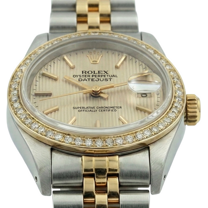 Diamond Bezel Date Just Rolex Lady Watch Tapestry Ss & Gold Jubilee