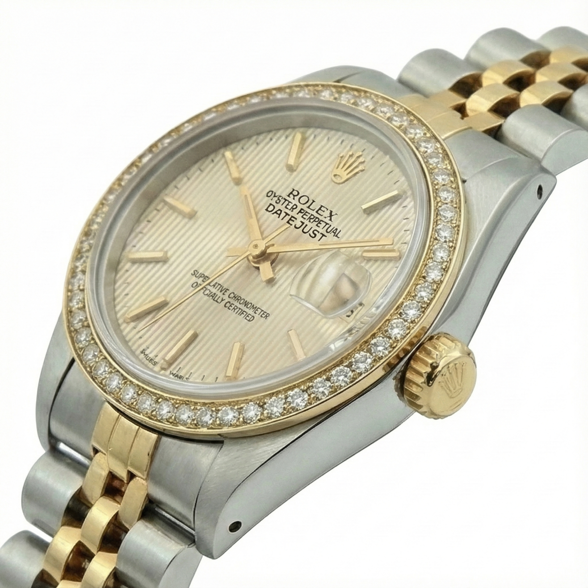 Diamond Bezel Date Just Rolex Lady Watch Tapestry Ss & Gold Jubilee