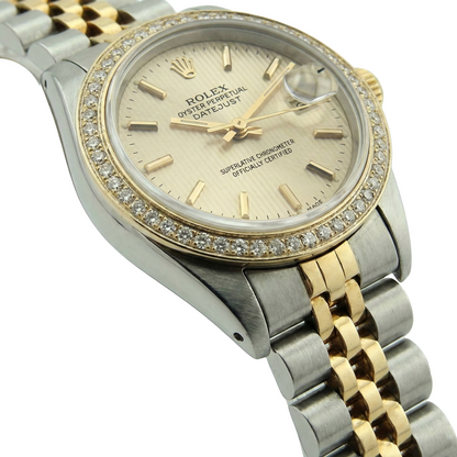 Diamond Bezel Date Just Rolex Lady Watch Tapestry Ss & Gold Jubilee