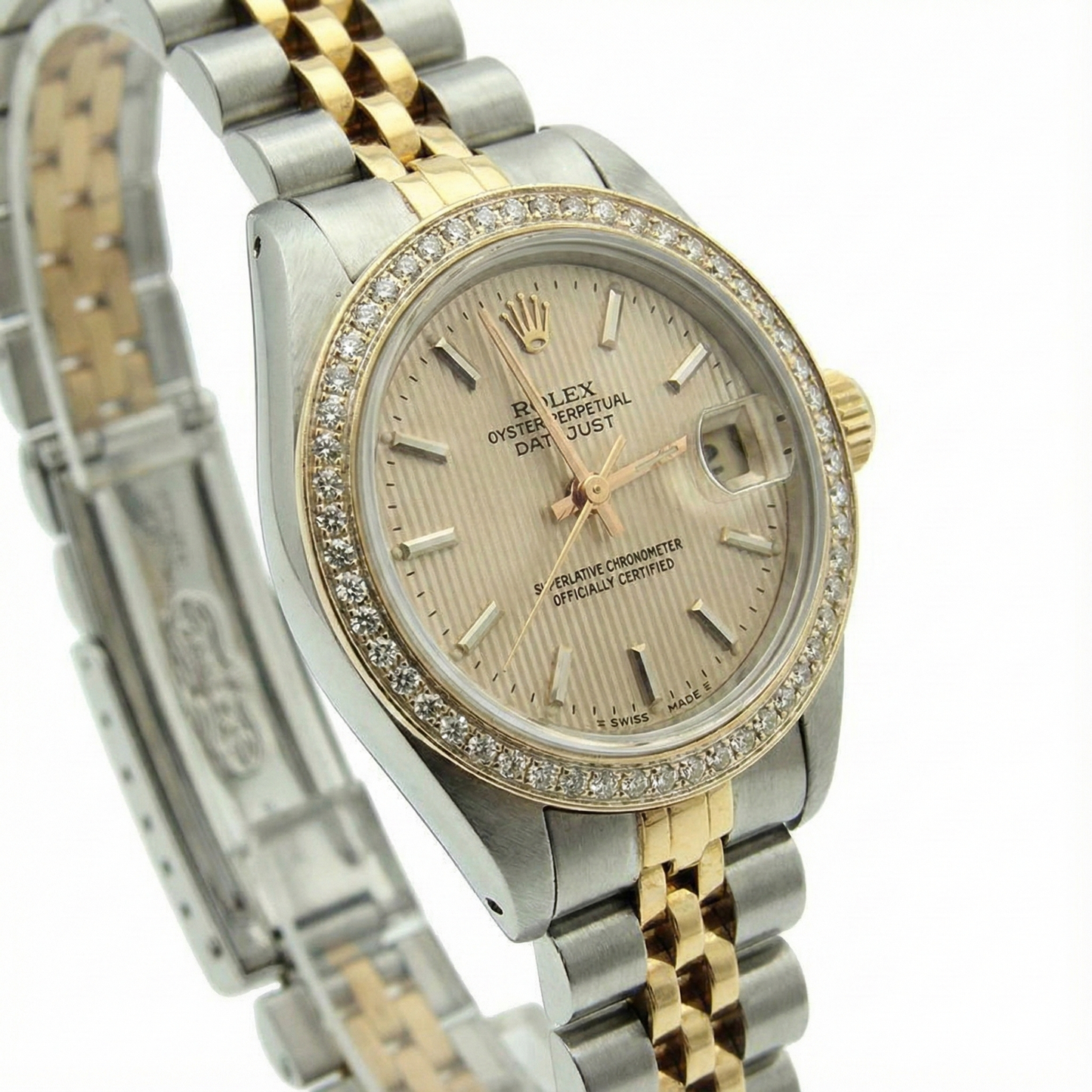 Diamond Bezel Date Just Rolex Lady Watch Tapestry Ss & Gold Jubilee
