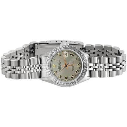 Diamond Bezel Gray Roman Women Rolex Watch Ss Jubilee Bracelet