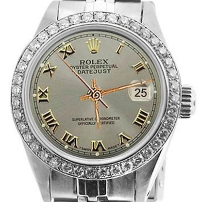 Diamond Bezel Gray Roman Women Rolex Watch Ss Jubilee Bracelet