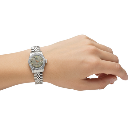 Diamond Bezel Gray Roman Women Rolex Watch Ss Jubilee Bracelet P5