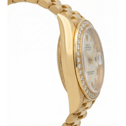 Diamond Bezel Pyramid Roman Dial Rolex Dj Watch President Style Yg