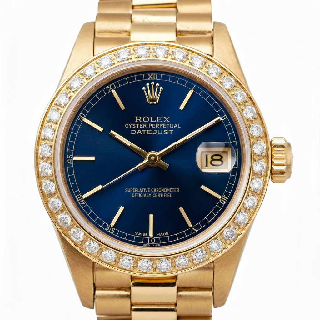 Diamond Bezel Rolex Datejust Watch Lady Presidential Style Gold