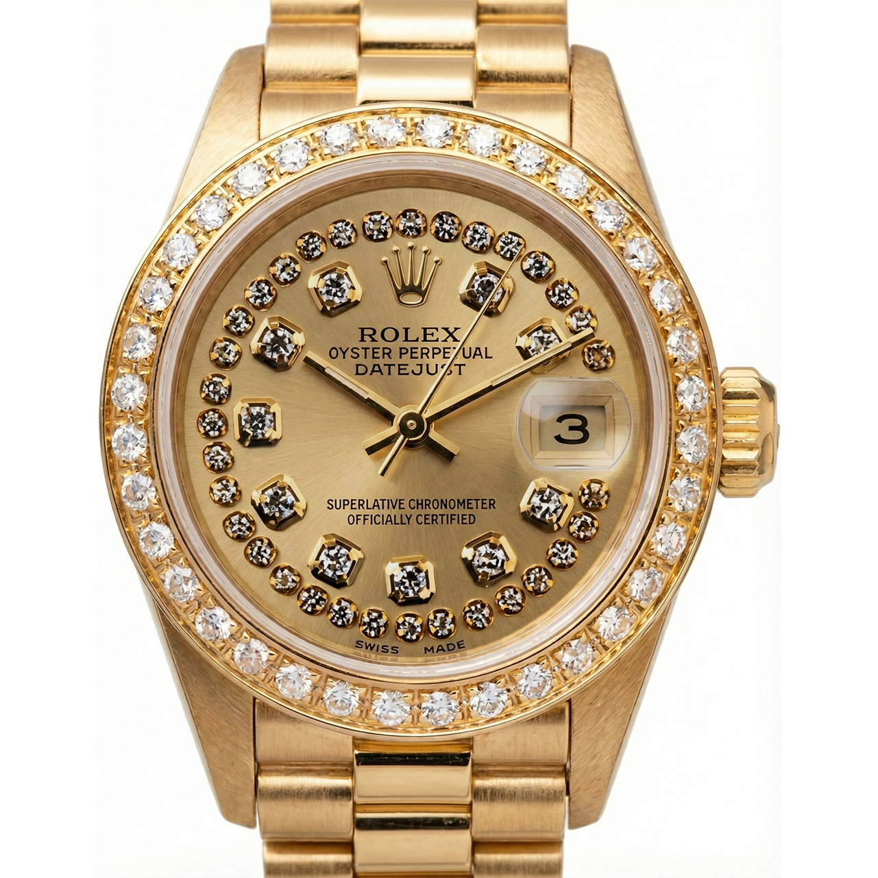 Diamond Bezel Rolex Dj Model President Style Watch Double Row Dial
