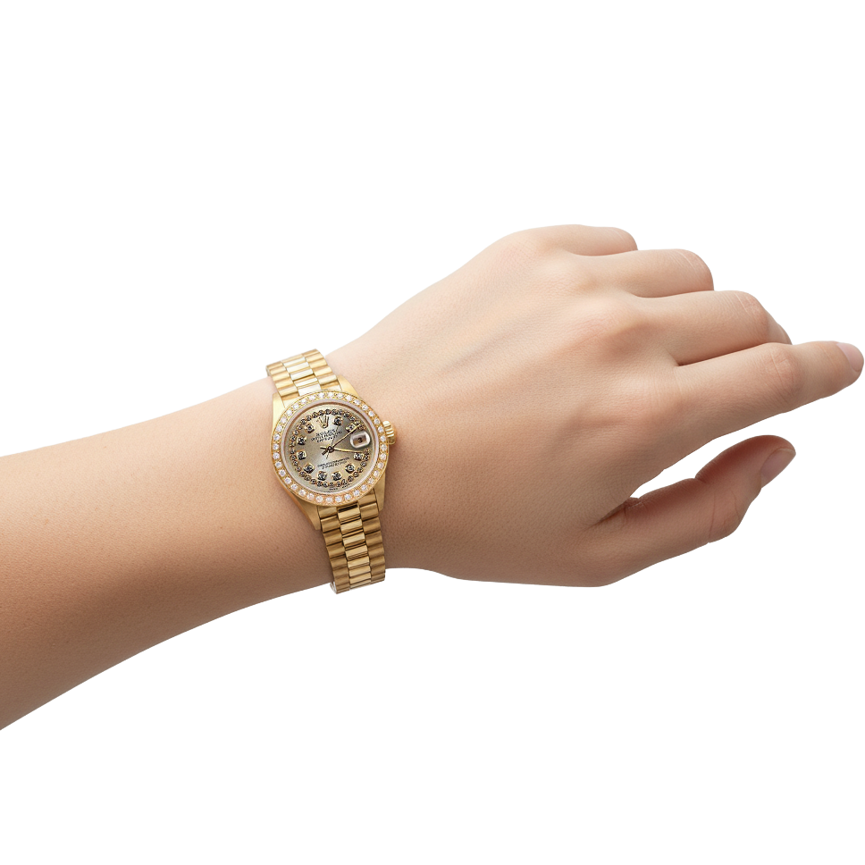 Diamond Bezel Rolex Dj Model President Style Watch Double Row Dial P1