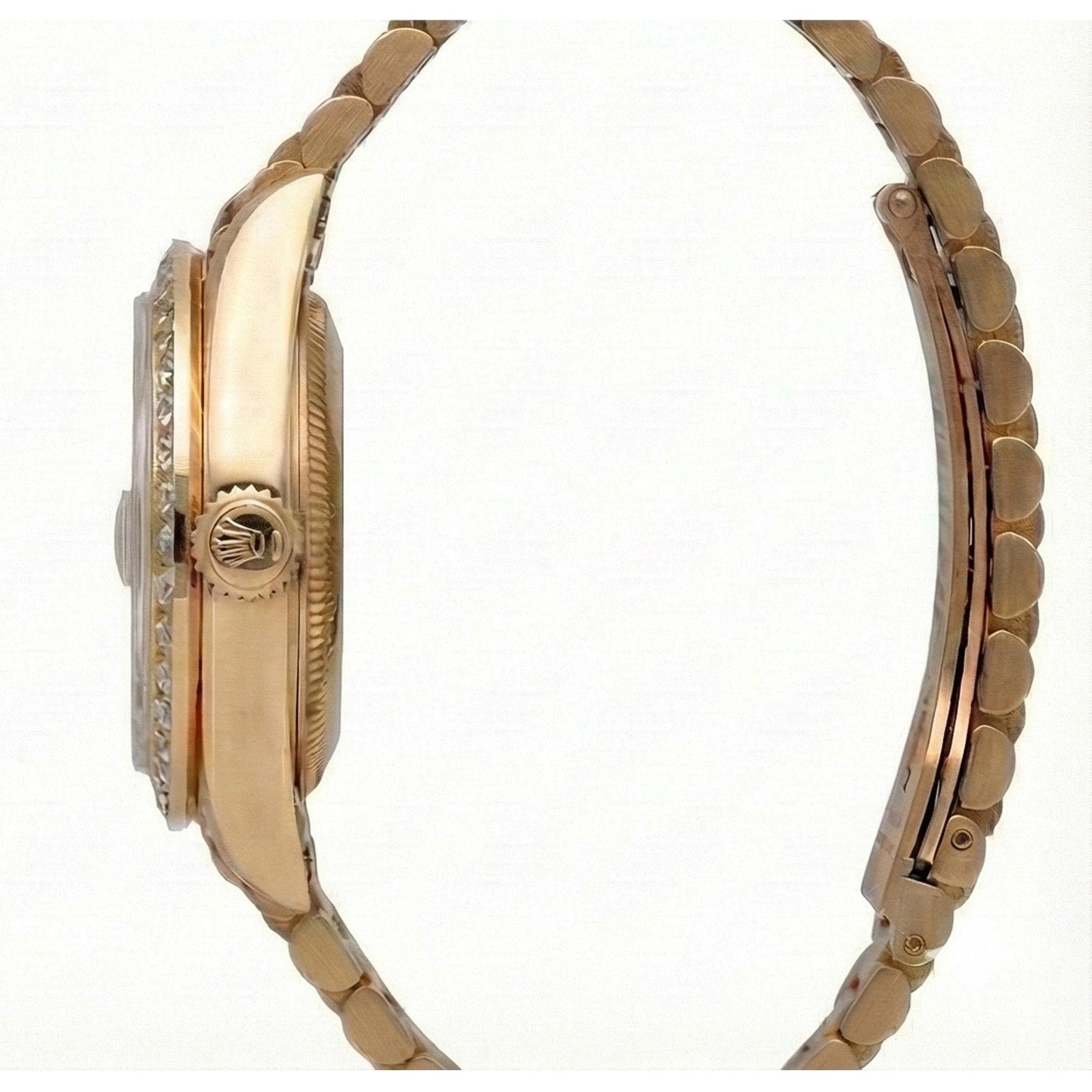 Diamond Bezel Rolex Dj Presidential Style Watch White Stick Dial Yellow Gold