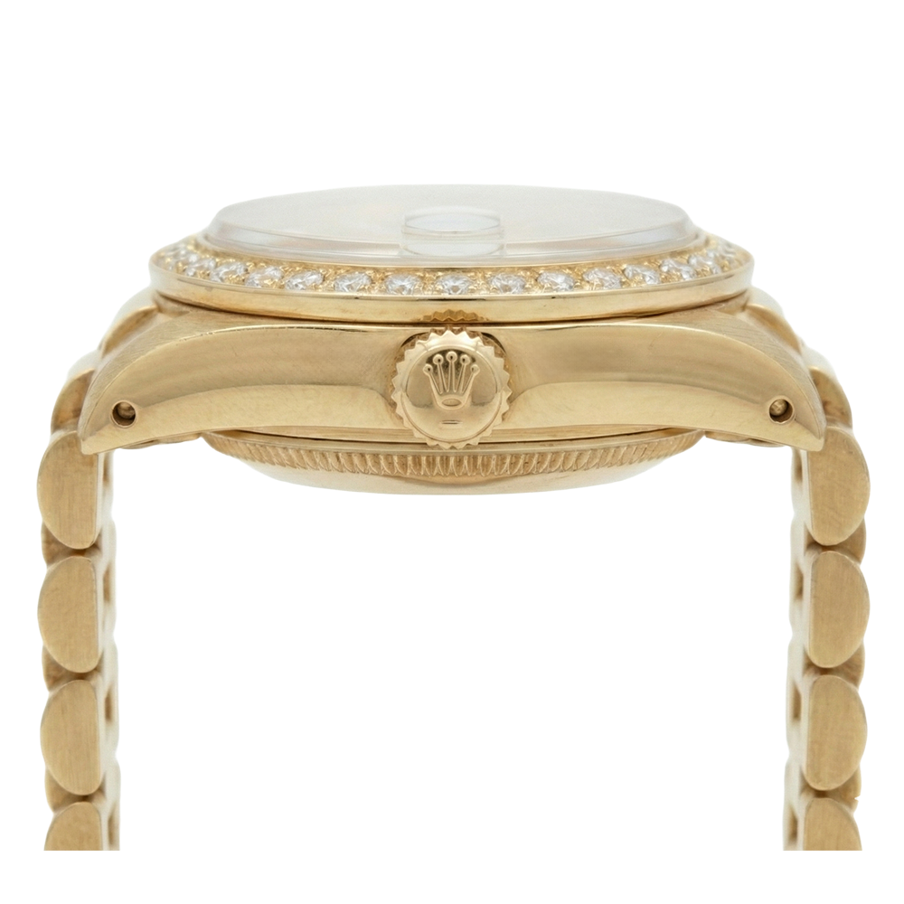 Diamond Bezel Rolex Dj Presidential Style Watch White Stick Dial Yellow Gold