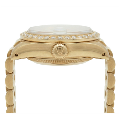 Diamond Bezel Rolex Dj Presidential Style Watch White Stick Dial Yellow Gold