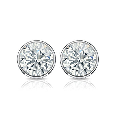 Diamond Bezel Set 4.50 Carats Round Lab Grown Diamonds Stud Earrings White Gold 14K