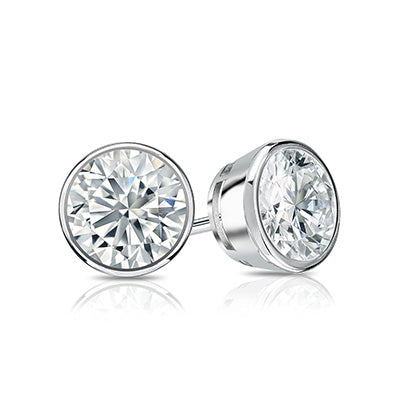 Diamond Bezel Set 4.50 Carats Round Lab Grown Diamonds Stud Earrings White Gold 14K