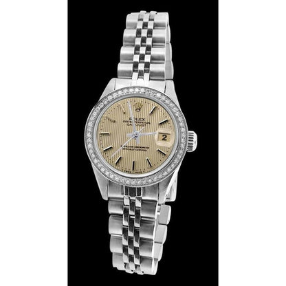 Diamond Bezel Ss Tapestry Stick Dial Rolex Ladies Datejust Watch