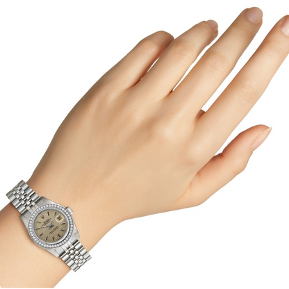 Diamond Bezel Ss Tapestry Stick Dial Rolex Ladies Datejust Watch P2